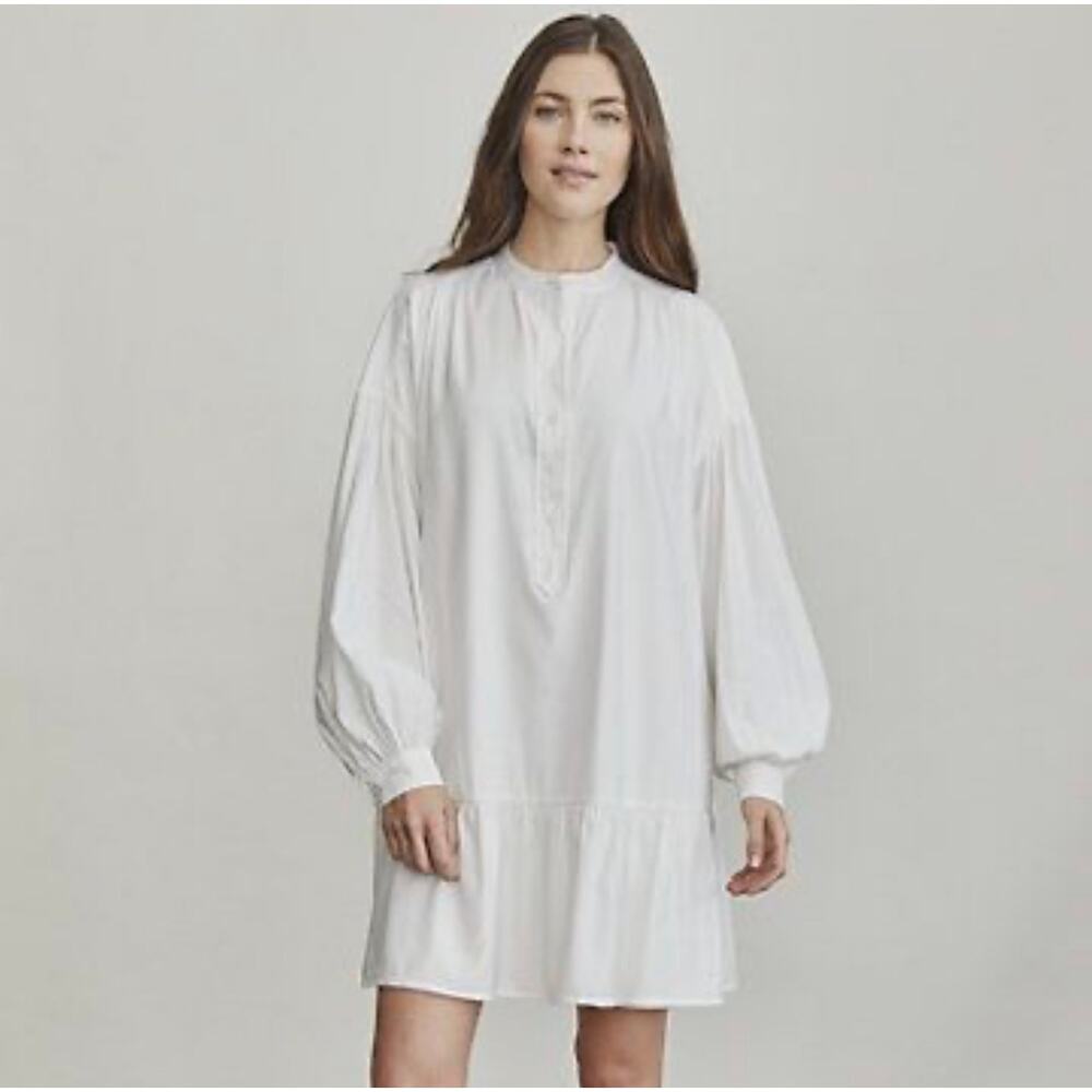 Elizabeth and James White Button Down Shirt Dress Ruffle Boho Peasant Size S